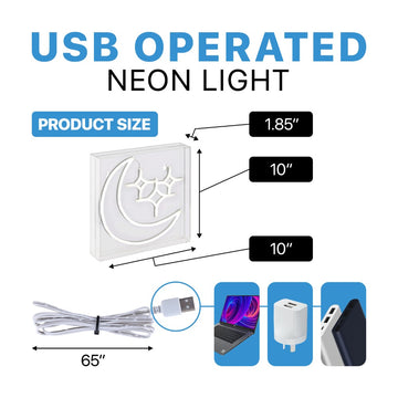Starry Crescent Square Contemporary Glam Acrylic Box USB Operated LED Neon Light - JONATHAN Y